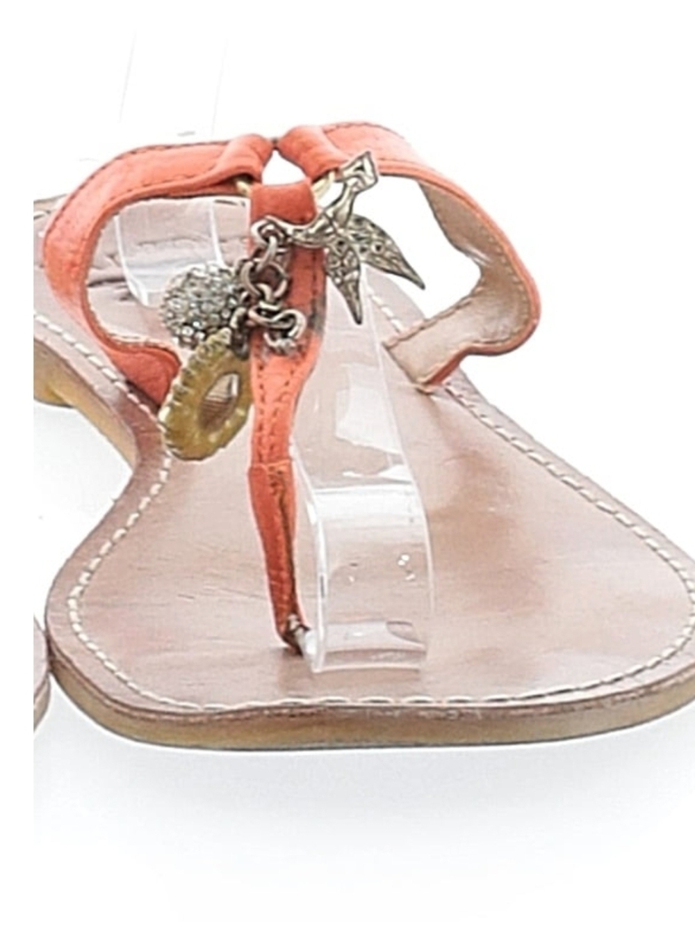 Talbots Coral-Orange Leather Thong Sandals with Charms Flip Flops 8 - Picture 3 of 4